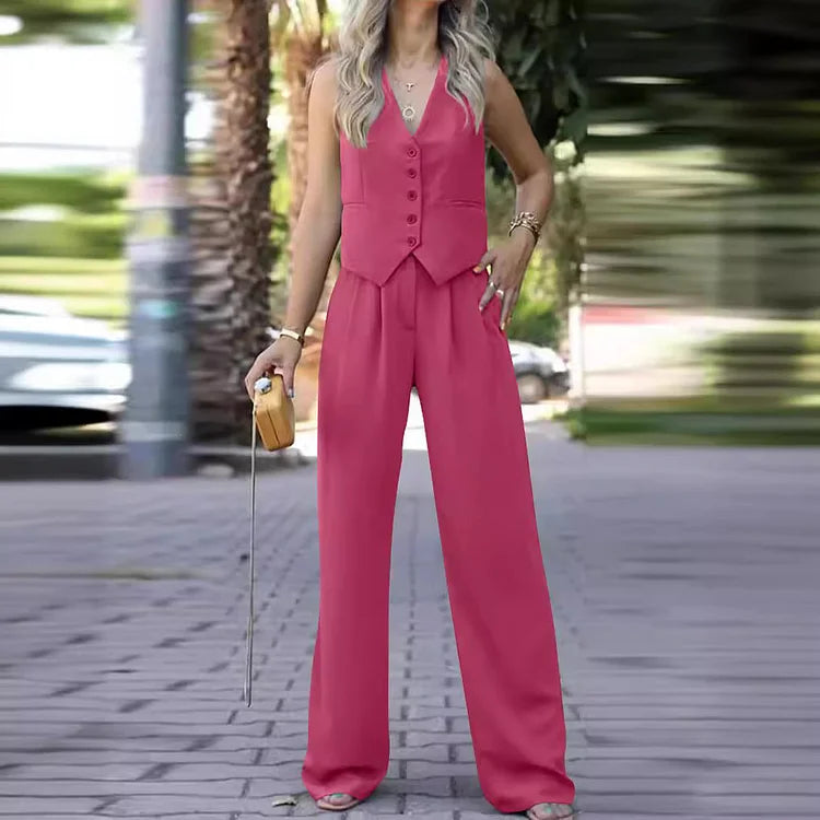 Lioréa - Completo primaverile in due pezzi per donne: Gilet e pantaloni a vita alta | Stile casual e professionale