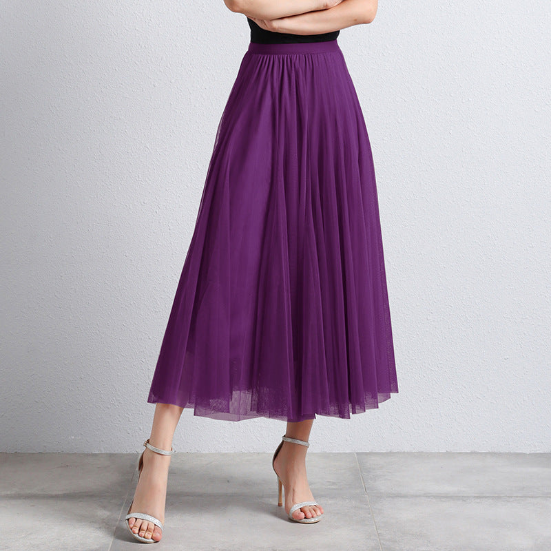 Gonna Midi Elegante in Tulle per Donna – Gonna Plissettata a Vita Alta per Look Stilosi