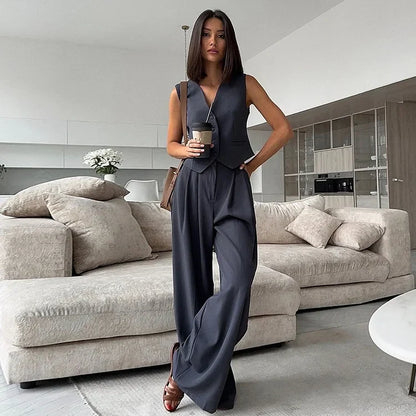 Lioréa - Completo primaverile in due pezzi per donne: Gilet e pantaloni a vita alta | Stile casual e professionale