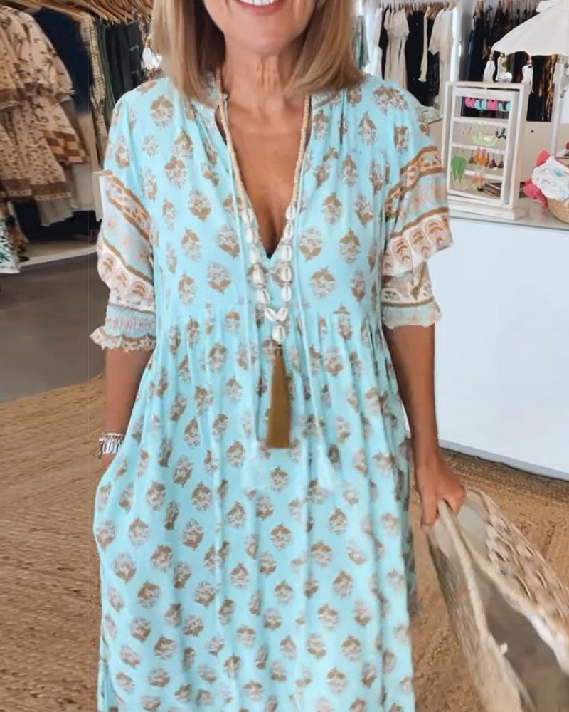 Sylméra - Maxidress Boho Leggero Stampa Fluido Estate