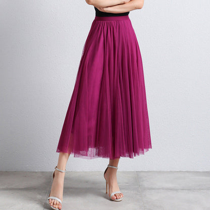 Gonna Midi Elegante in Tulle per Donna – Gonna Plissettata a Vita Alta per Look Stilosi