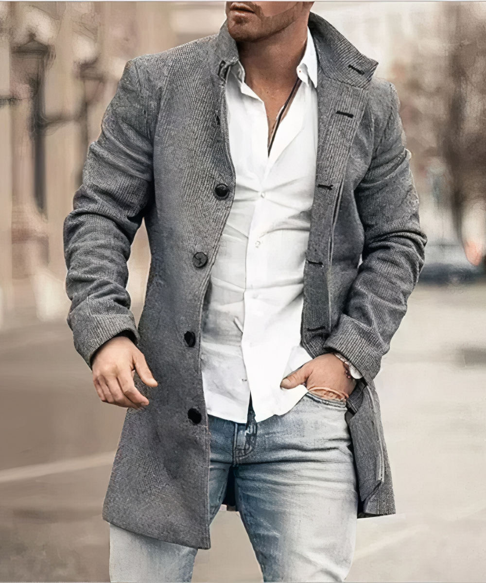 Flavien - Trenchcoat Chic per Uomini, Primavera, con Bottoni e Collo