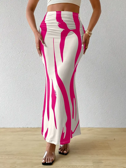 Gonna Maxirock aderente con stampa astratta per donne – Elegante gonna a vita alta per estate e vacanze