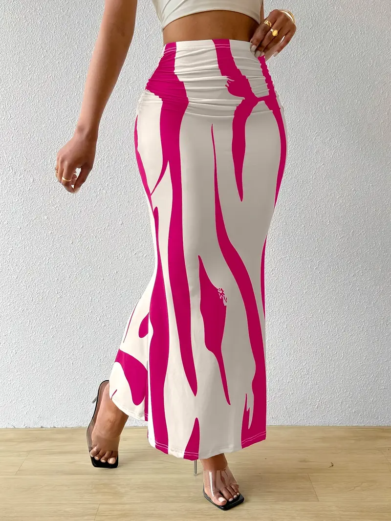 Gonna Maxirock aderente con stampa astratta per donne – Elegante gonna a vita alta per estate e vacanze
