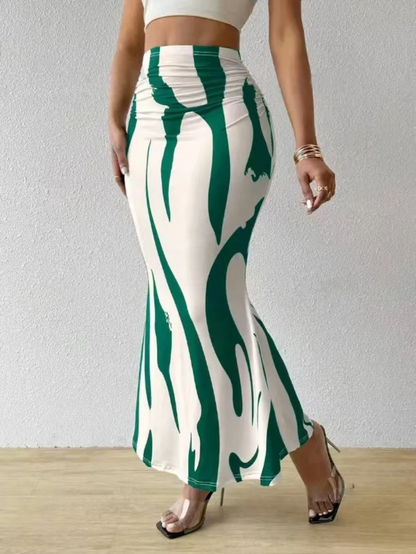 Gonna Maxirock aderente con stampa astratta per donne – Elegante gonna a vita alta per estate e vacanze