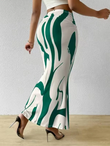 Gonna Maxirock aderente con stampa astratta per donne – Elegante gonna a vita alta per estate e vacanze