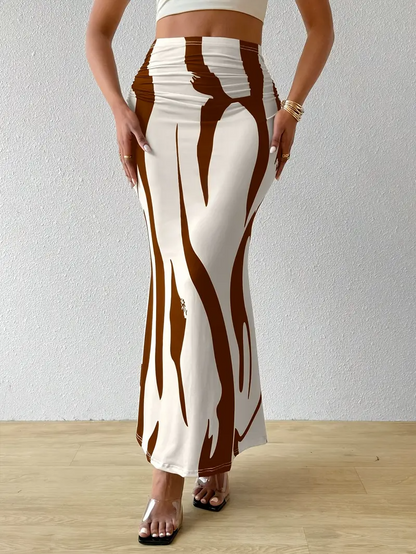 Gonna Maxirock aderente con stampa astratta per donne – Elegante gonna a vita alta per estate e vacanze