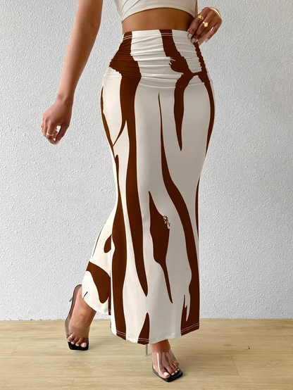 Gonna Maxirock aderente con stampa astratta per donne – Elegante gonna a vita alta per estate e vacanze