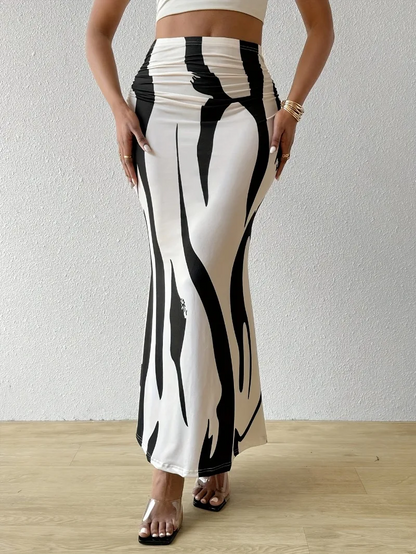 Gonna Maxirock aderente con stampa astratta per donne – Elegante gonna a vita alta per estate e vacanze