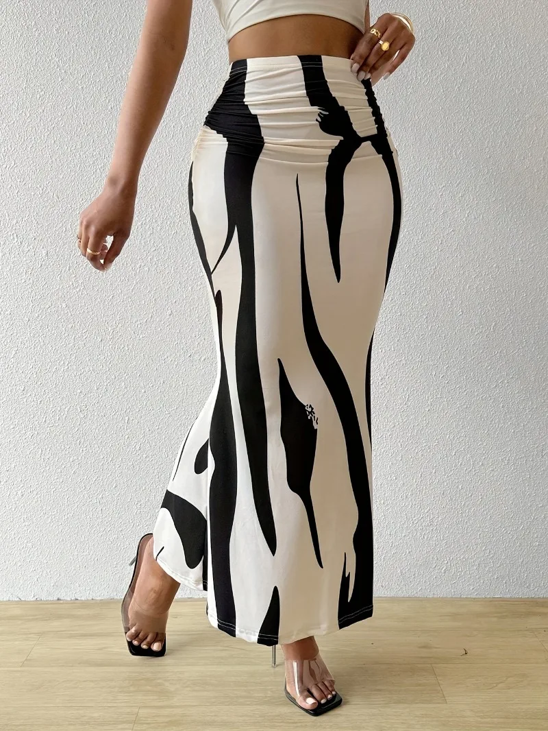 Gonna Maxirock aderente con stampa astratta per donne – Elegante gonna a vita alta per estate e vacanze