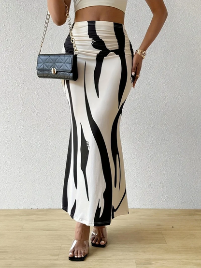 Gonna Maxirock aderente con stampa astratta per donne – Elegante gonna a vita alta per estate e vacanze