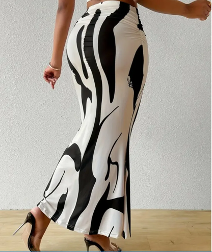 Gonna Maxirock aderente con stampa astratta per donne – Elegante gonna a vita alta per estate e vacanze