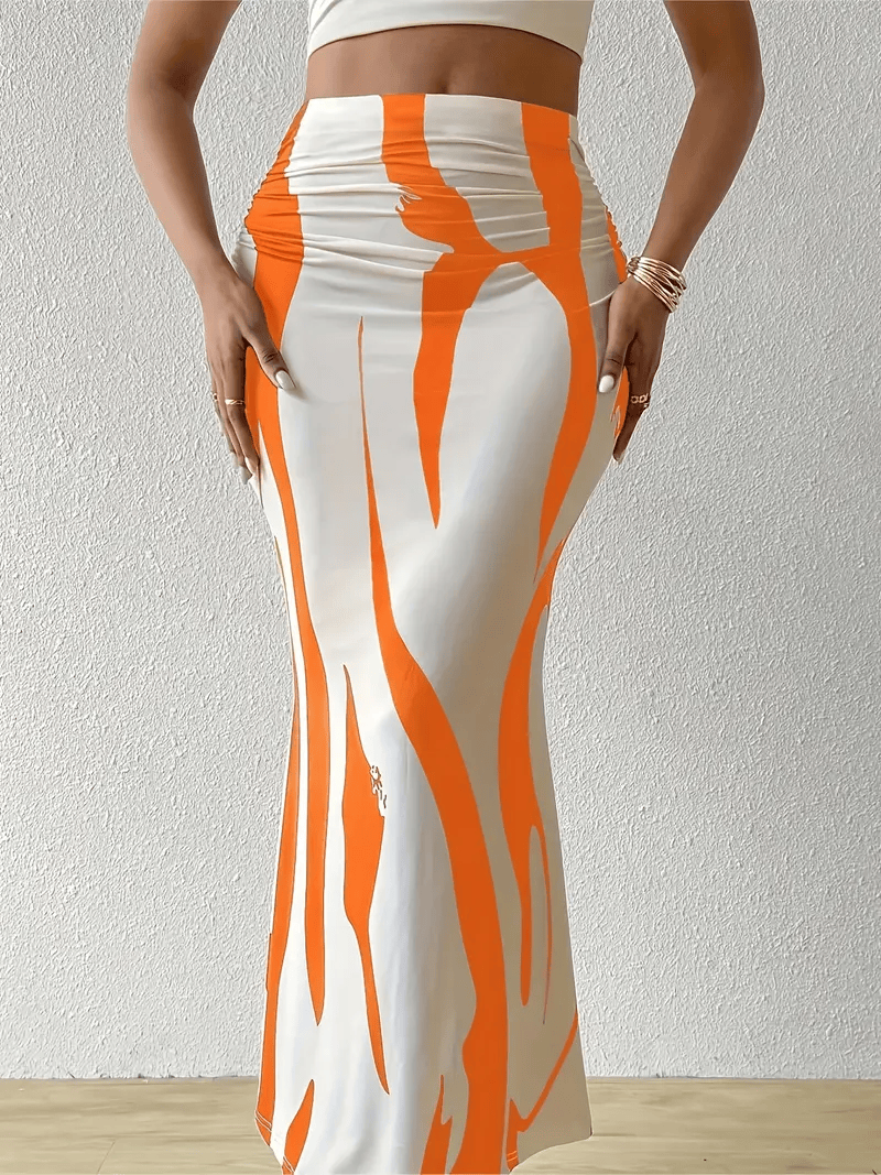 Gonna Maxirock aderente con stampa astratta per donne – Elegante gonna a vita alta per estate e vacanze