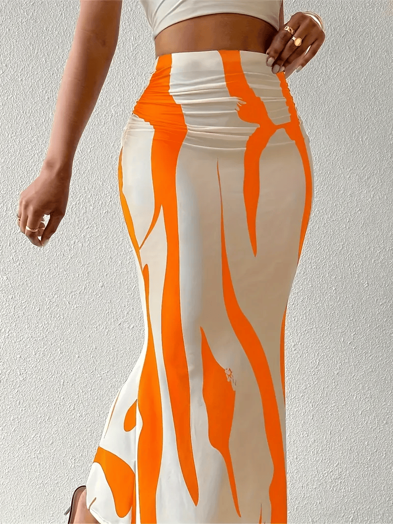 Gonna Maxirock aderente con stampa astratta per donne – Elegante gonna a vita alta per estate e vacanze