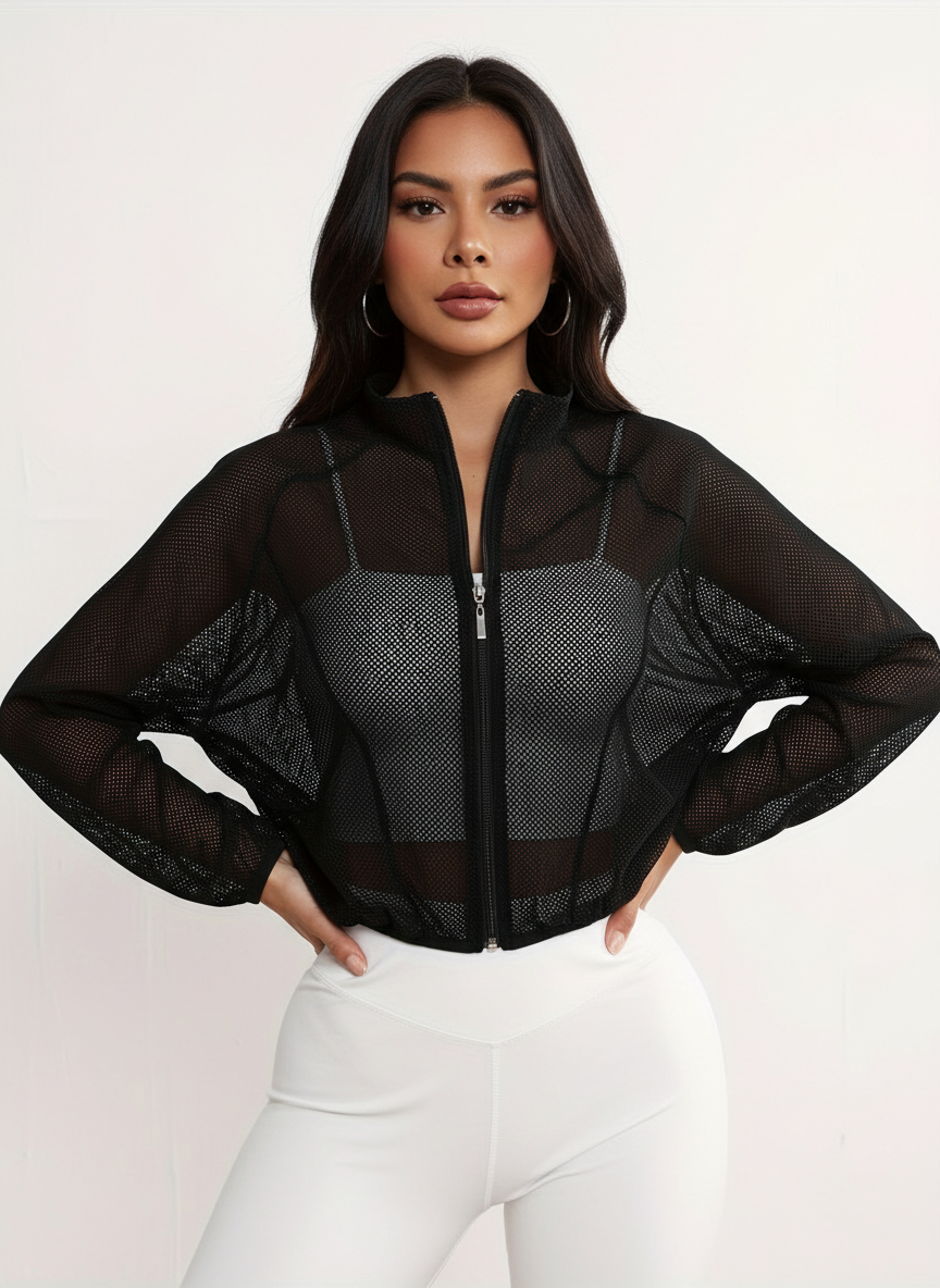 Giacca leggera in mesh con zip per donne – Giacca sportiva traspirante per fitness, yoga e tempo libero