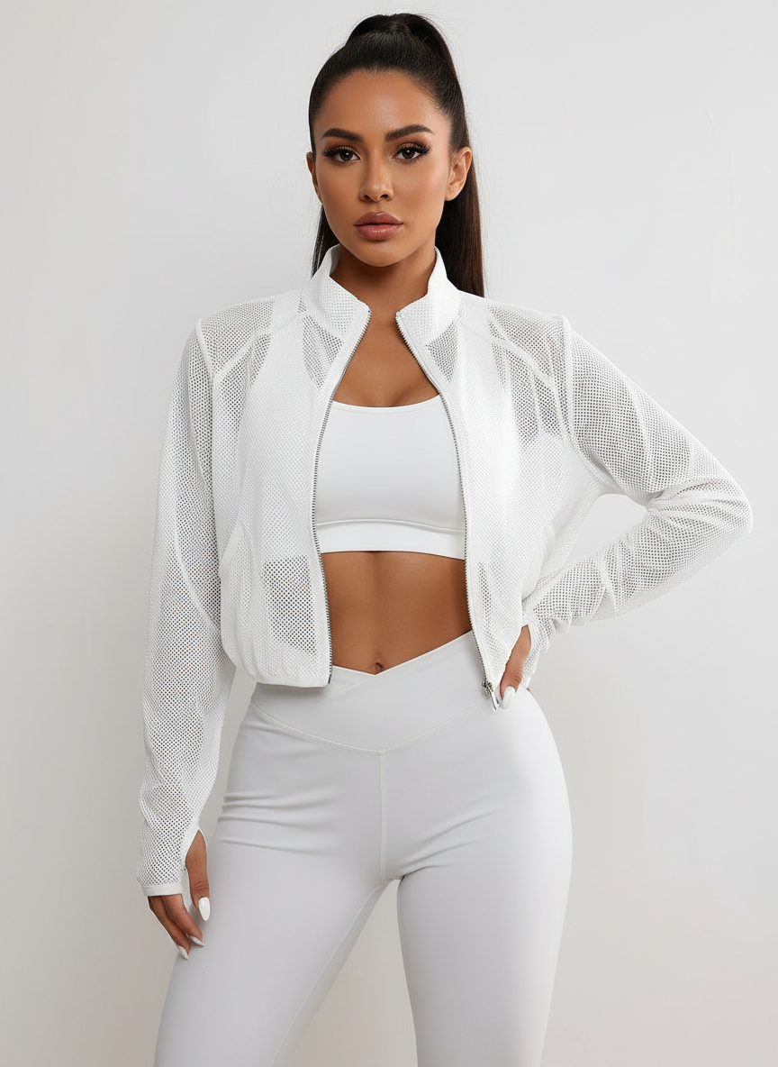 Giacca leggera in mesh con zip per donne – Giacca sportiva traspirante per fitness, yoga e tempo libero