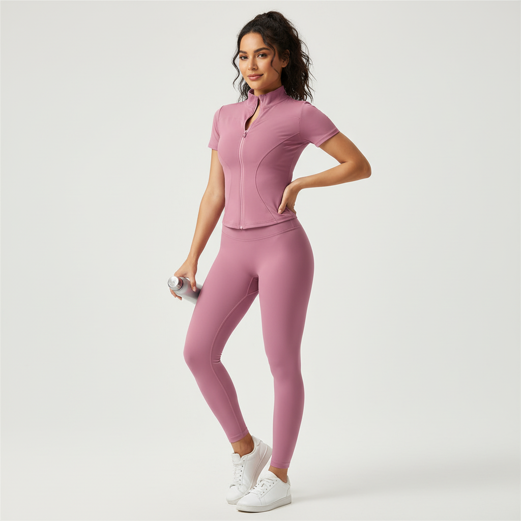Maglietta sportiva modellante con zip per donne – Top fitness a maniche corte per yoga, allenamento e tempo libero