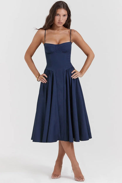 Calixène - Maxidress con corsetto per donne in tessuto traspirante per primavera e estate