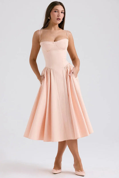 Calixène - Maxidress con corsetto per donne in tessuto traspirante per primavera e estate