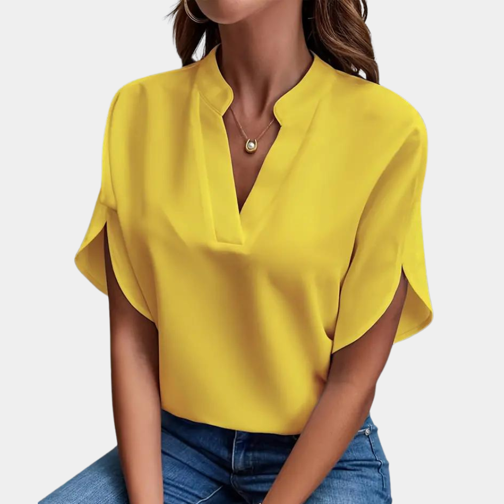 Jade - Elegante e femminile blusa per la primavera-estate con sottile scollatura a V per donne