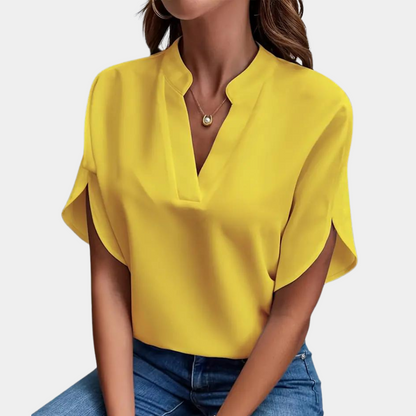 Jade - Elegante e femminile blusa per la primavera-estate con sottile scollatura a V per donne
