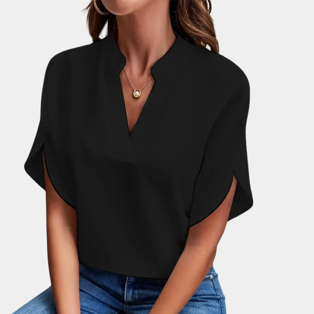 Jade - Elegante e femminile blusa per la primavera-estate con sottile scollatura a V per donne