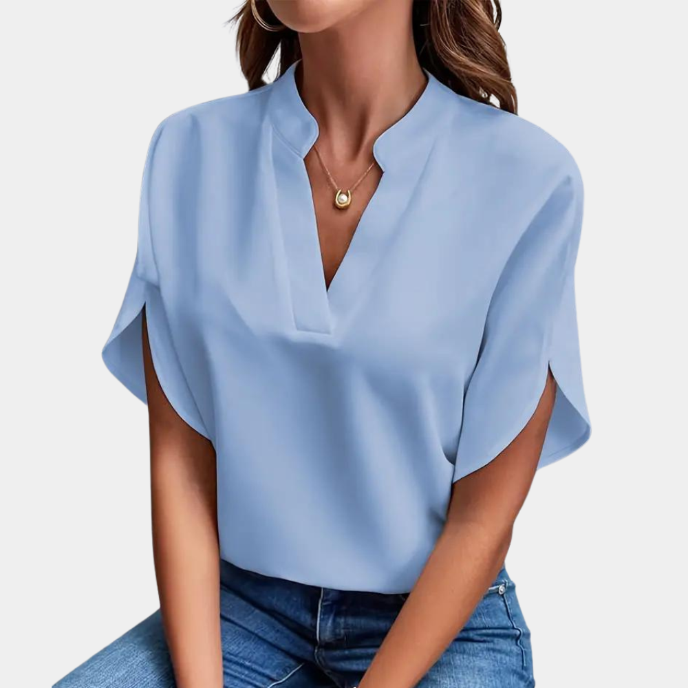 Jade - Elegante e femminile blusa per la primavera-estate con sottile scollatura a V per donne