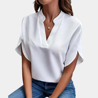 Jade - Elegante e femminile blusa per la primavera-estate con sottile scollatura a V per donne