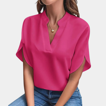 Jade - Elegante e femminile blusa per la primavera-estate con sottile scollatura a V per donne
