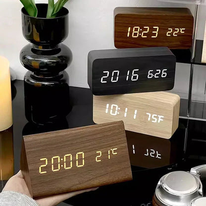BoisSage - Sveglia in vero blocco di legno – WoodWatch – Display LED – Controllo vocale