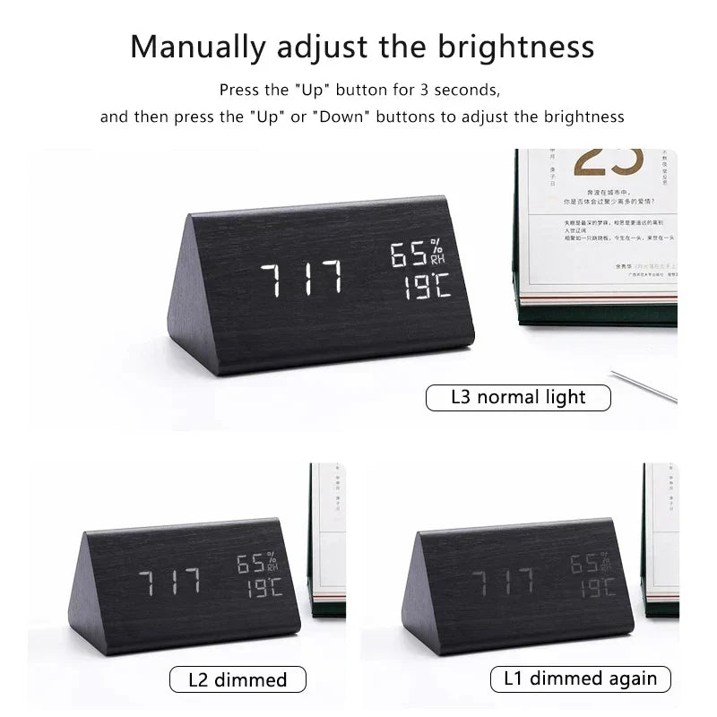 BoisSage - Sveglia in vero blocco di legno – WoodWatch – Display LED – Controllo vocale