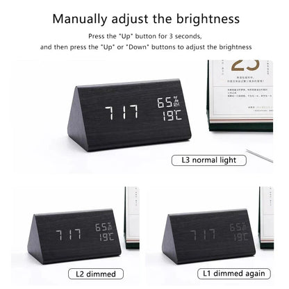 BoisSage - Sveglia in vero blocco di legno – WoodWatch – Display LED – Controllo vocale