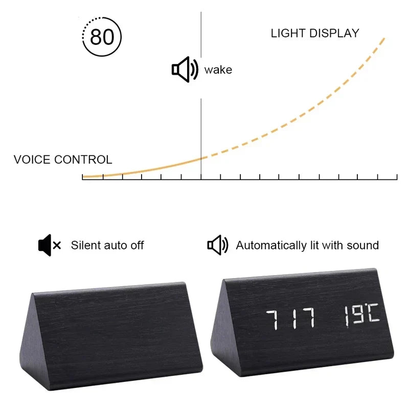 BoisSage - Sveglia in vero blocco di legno – WoodWatch – Display LED – Controllo vocale