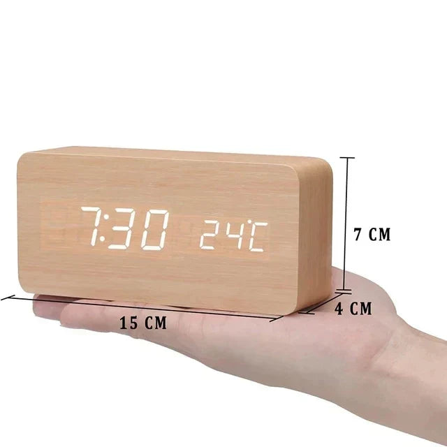 BoisSage - Sveglia in vero blocco di legno – WoodWatch – Display LED – Controllo vocale