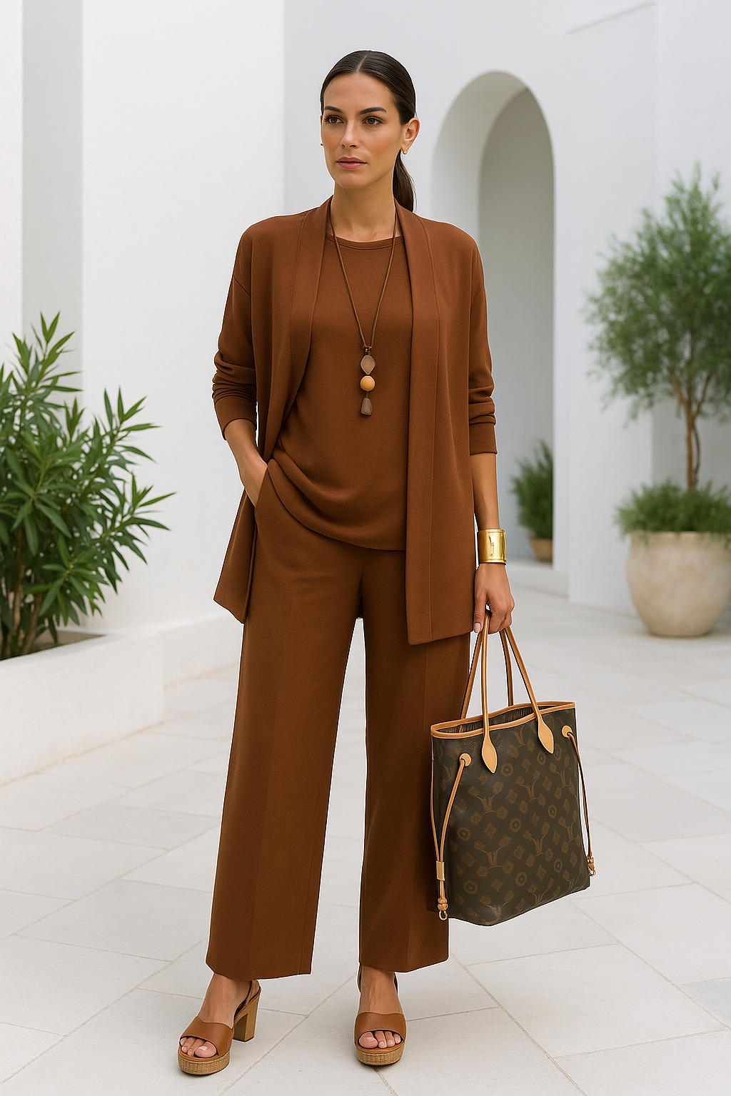 Mathilde - Set di tre pezzi casual per donne: Top, Gilet e Pantaloni