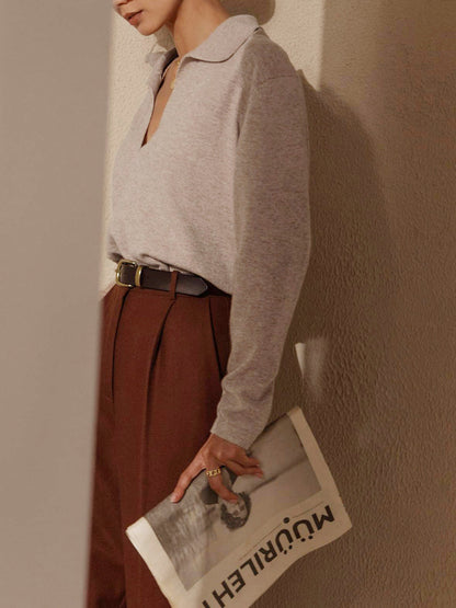 Rosélyne - Pullover Business Casual per donne con colletto e scollo a V