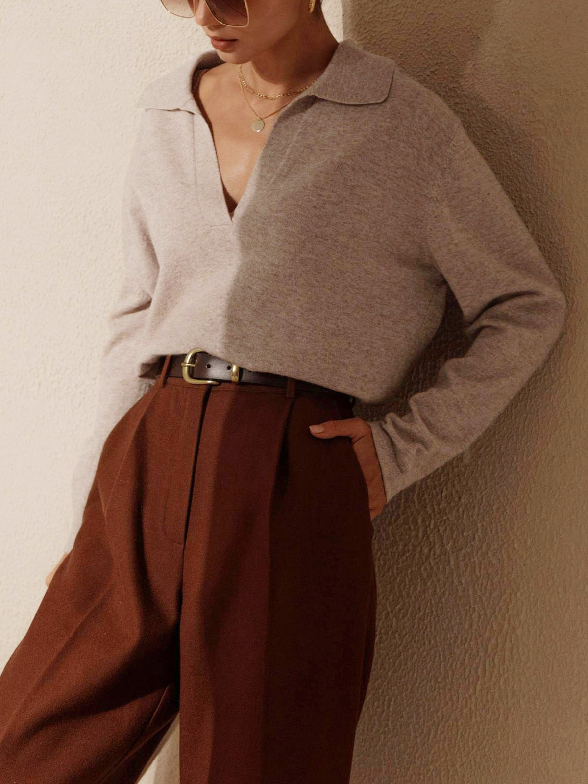 Rosélyne - Pullover Business Casual per donne con colletto e scollo a V