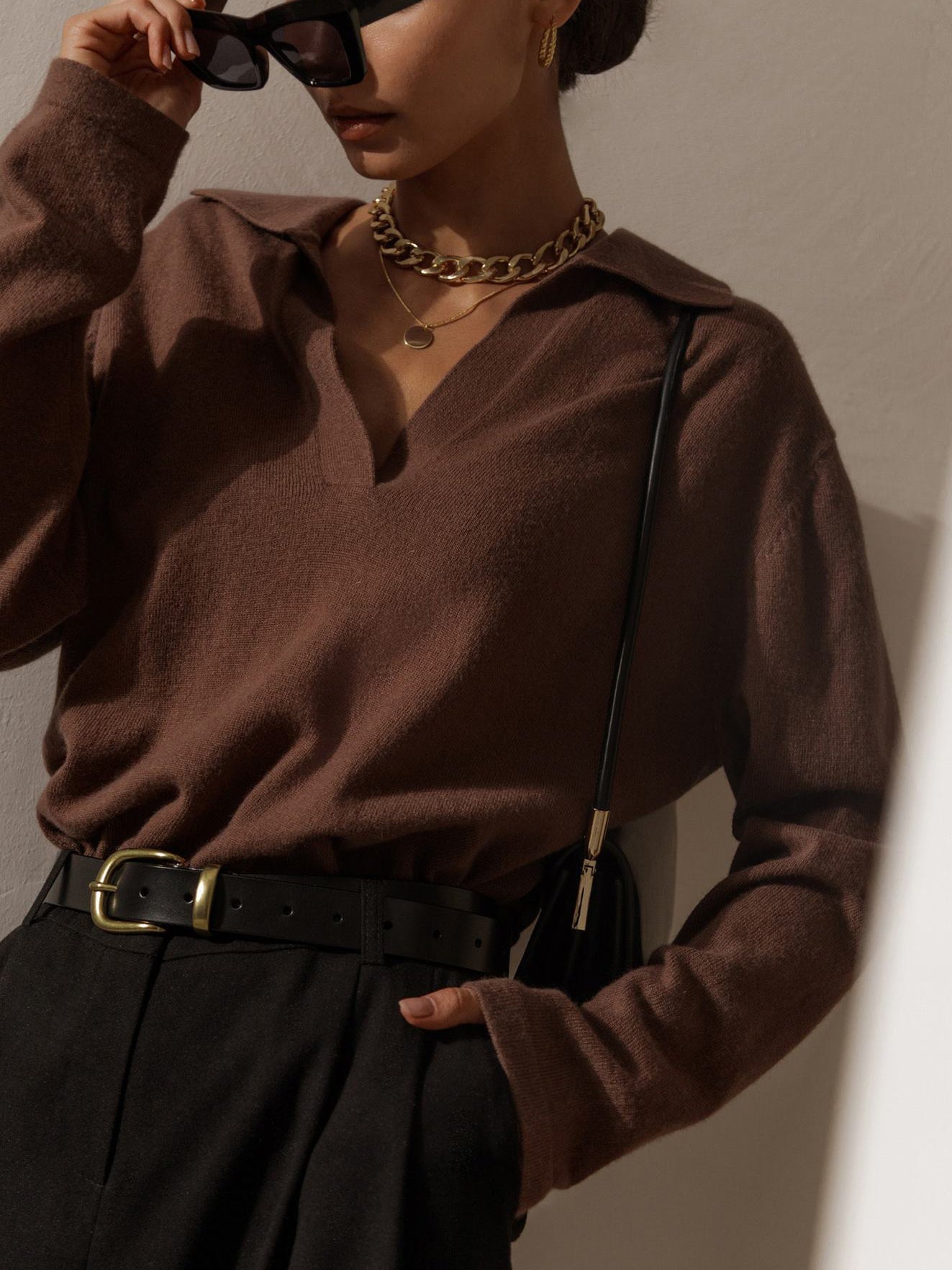 Rosélyne - Pullover Business Casual per donne con colletto e scollo a V
