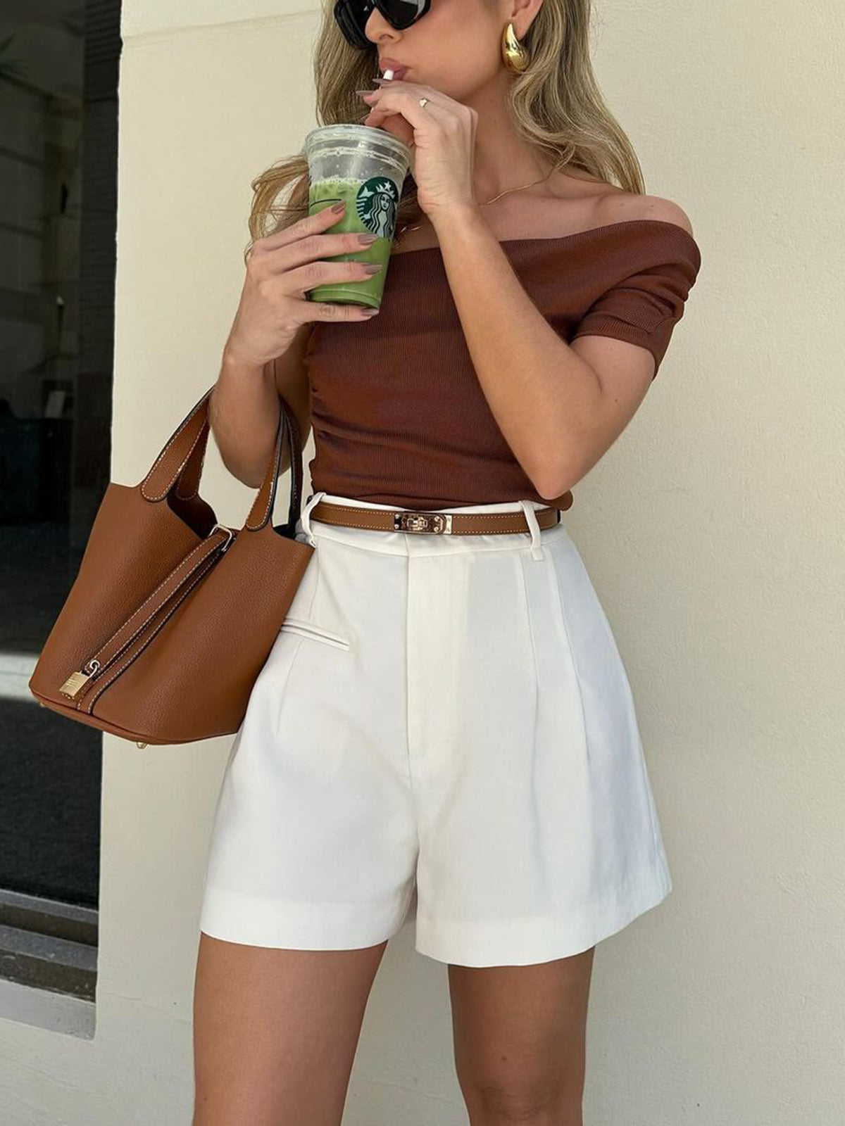 Eleganti Pantaloni Corti a Vita Alta per Donna – Pantaloni Casual da Ufficio con Vestibilità Ampia e Pieghe