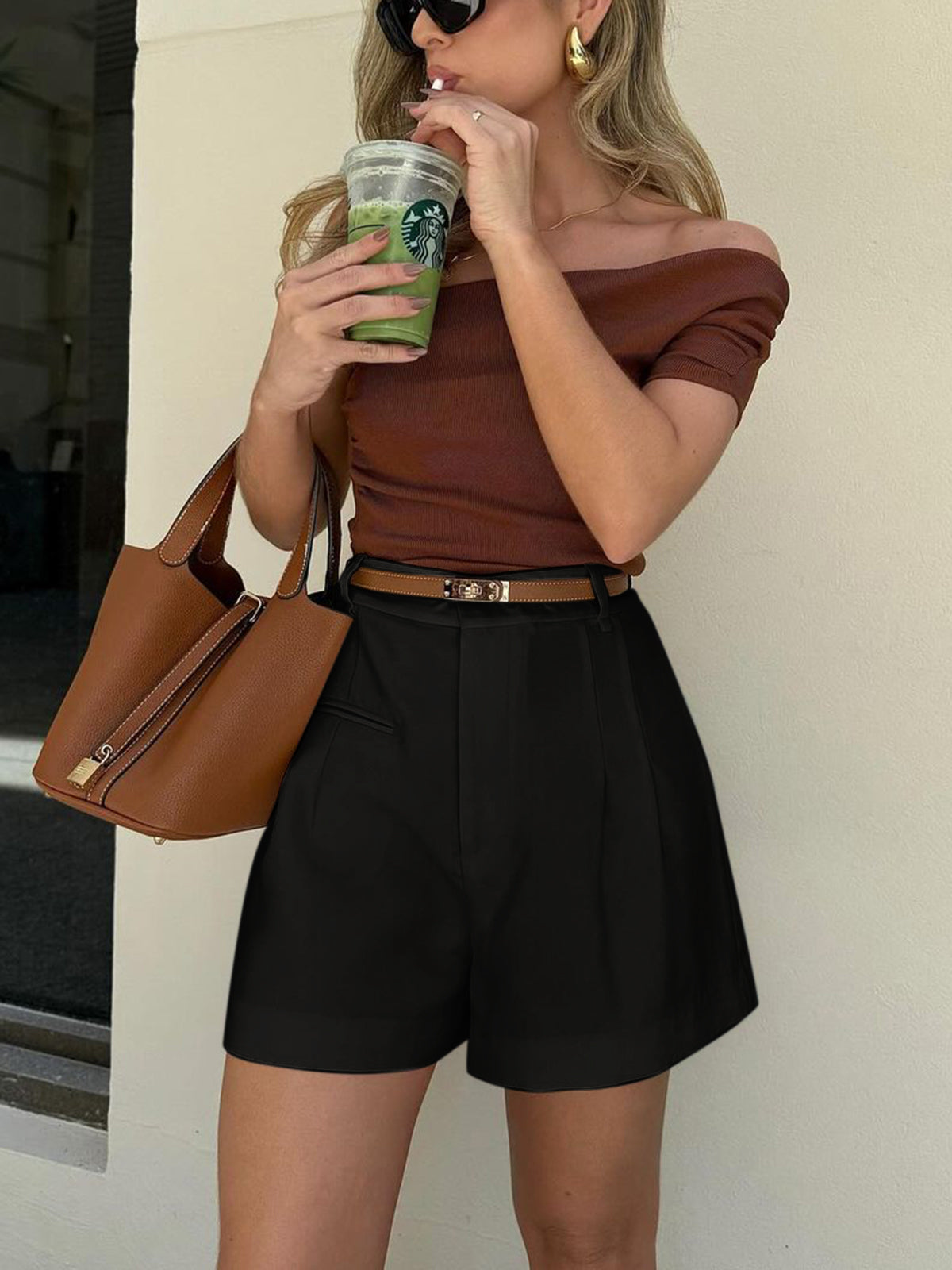 Eleganti Pantaloni Corti a Vita Alta per Donna – Pantaloni Casual da Ufficio con Vestibilità Ampia e Pieghe