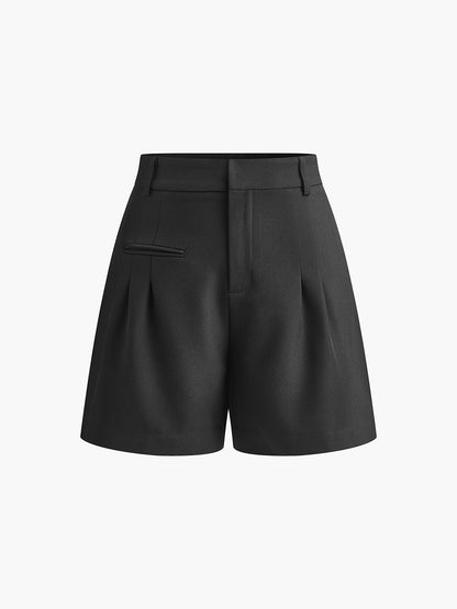 Eleganti Pantaloni Corti a Vita Alta per Donna – Pantaloni Casual da Ufficio con Vestibilità Ampia e Pieghe