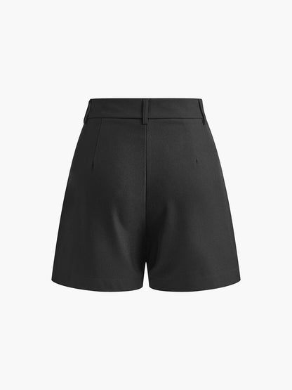 Eleganti Pantaloni Corti a Vita Alta per Donna – Pantaloni Casual da Ufficio con Vestibilità Ampia e Pieghe
