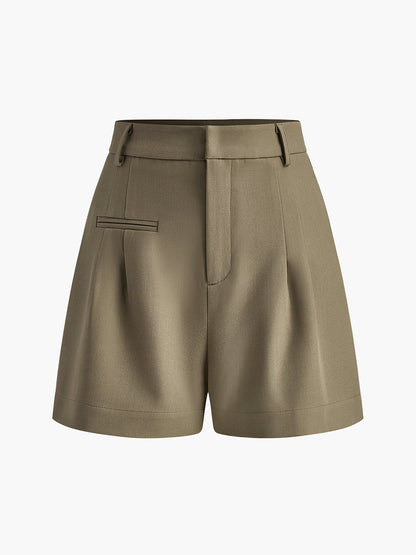 Eleganti Pantaloni Corti a Vita Alta per Donna – Pantaloni Casual da Ufficio con Vestibilità Ampia e Pieghe