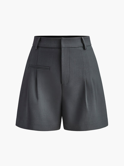 Eleganti Pantaloni Corti a Vita Alta per Donna – Pantaloni Casual da Ufficio con Vestibilità Ampia e Pieghe