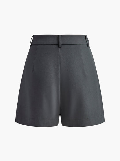 Eleganti Pantaloni Corti a Vita Alta per Donna – Pantaloni Casual da Ufficio con Vestibilità Ampia e Pieghe