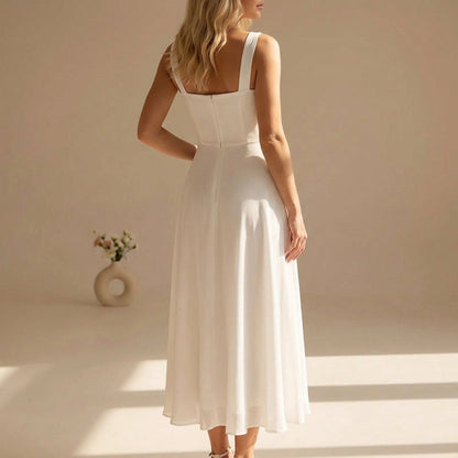 Abito midi elegante da donna con linea A – Abito estivo aderente con gonna fluida