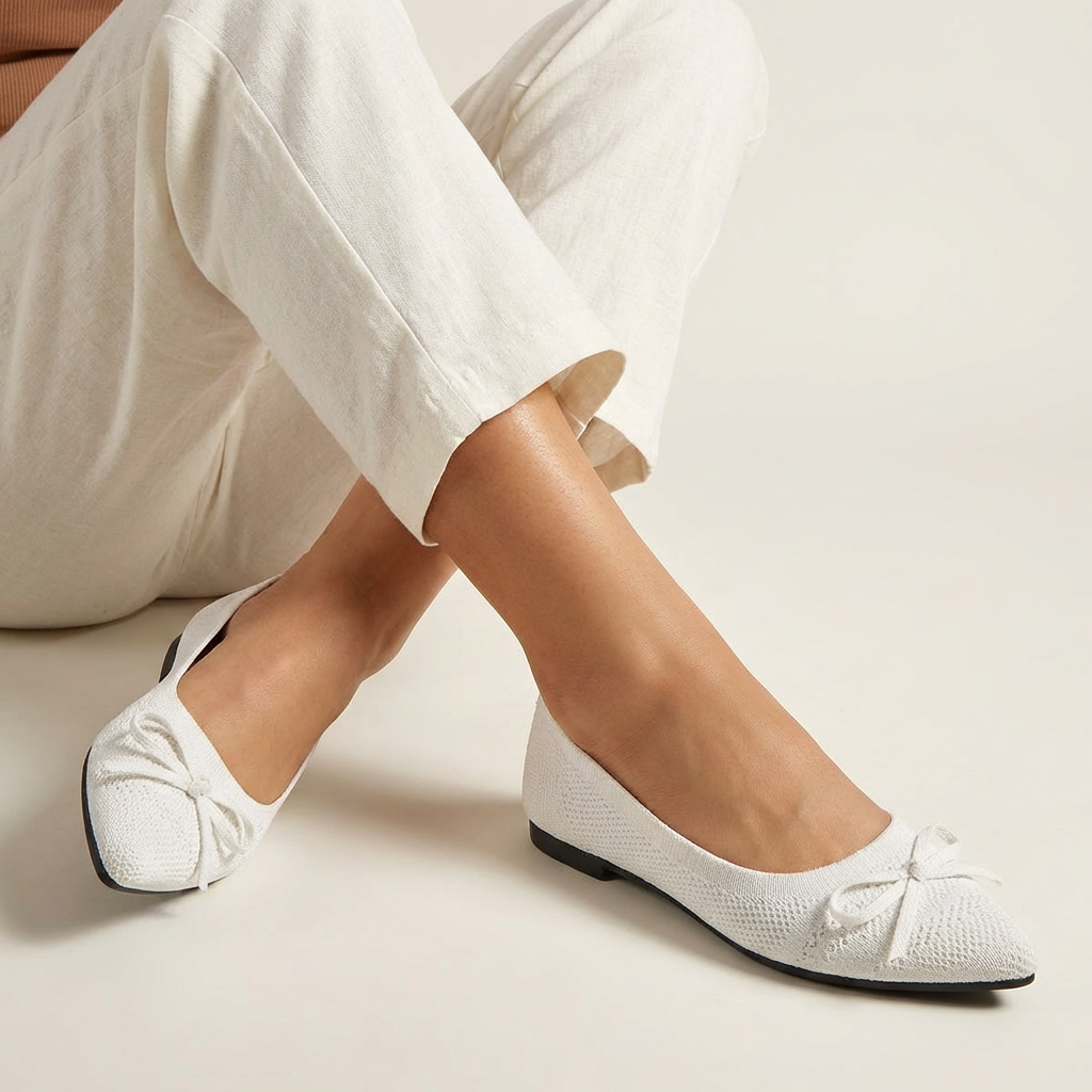 Ballerine comode con dettaglio a fiocco per donne – Scarpe in maglia leggere per la vita quotidiana, ufficio e tempo libero