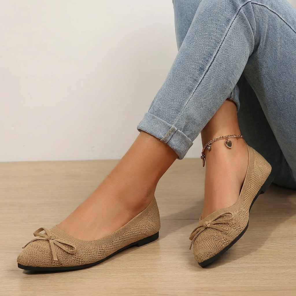 Ballerine comode con dettaglio a fiocco per donne – Scarpe in maglia leggere per la vita quotidiana, ufficio e tempo libero