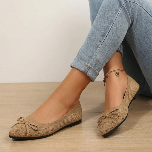 Ballerine comode con dettaglio a fiocco per donne – Scarpe in maglia leggere per la vita quotidiana, ufficio e tempo libero