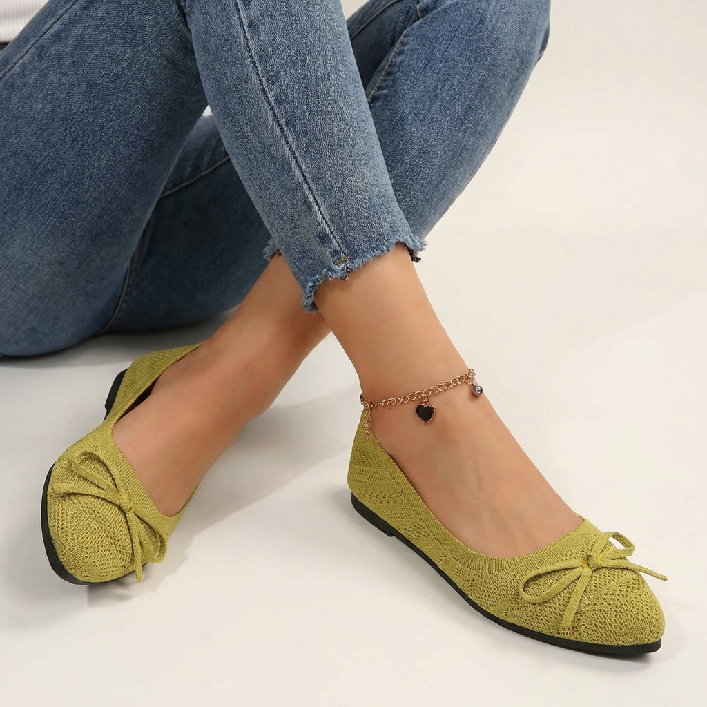 Ballerine comode con dettaglio a fiocco per donne – Scarpe in maglia leggere per la vita quotidiana, ufficio e tempo libero